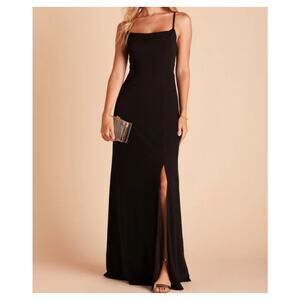 Birdy Grey Ash Dress Sz Large Black Long Maxi Cowl Draped Neckline Front Slit